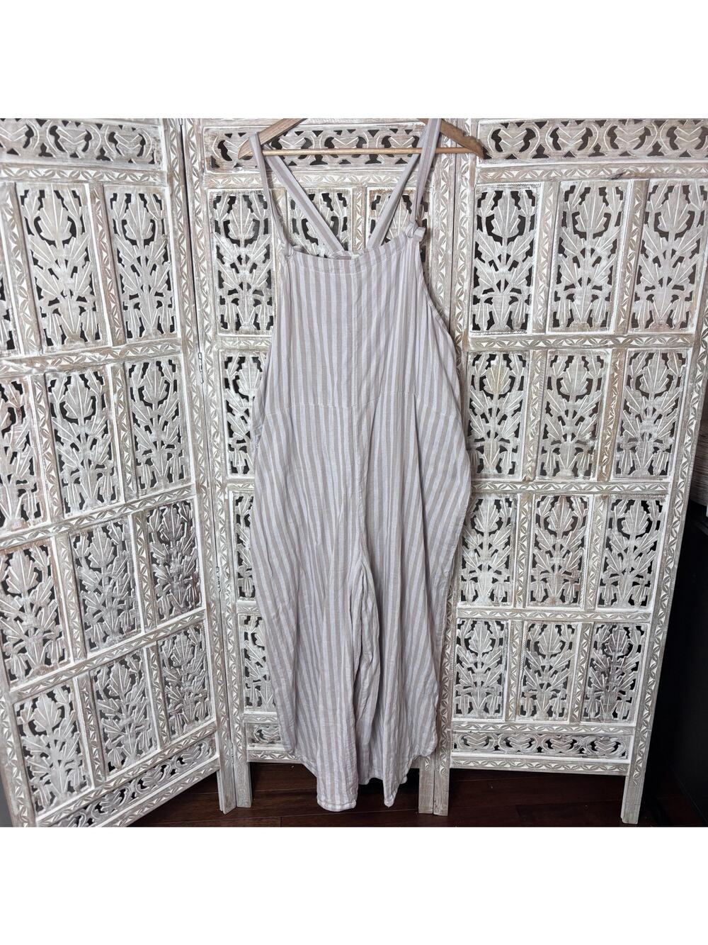 Pact Jumpsuit Striped Organic Cotton Wide Leg Pockets Granola Hippie Sustainable